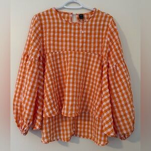 NWT Emery Rose Orange Gingham Swing Top Sz Small